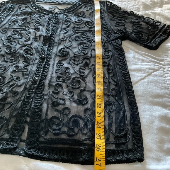 BLACK EMBROIDERED/LACE CARDIGAN, VINTAGE, SIZE:L - Picture 8 of 10